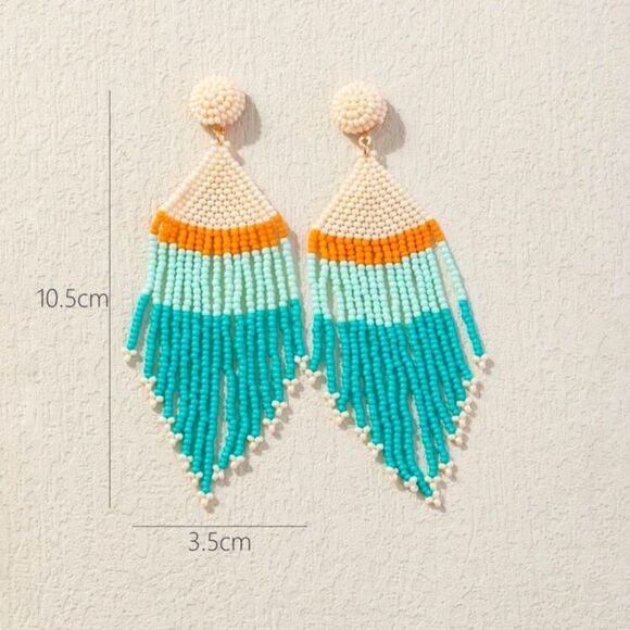Bohemian Beaded & Tassel Woven Earrings - Picture 3 of 3